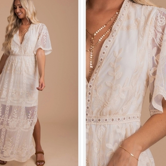 Haute Monde Dresses & Skirts - Haute Monde Sheer Embroidered Lace Maxi Dress, Boho Festival, Size Medium